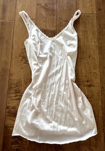Vintage 1960's Nylon Slip Dress Light Beige Nightgown Size 34 *Raw Hem - Picture 1 of 7
