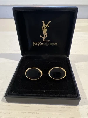 Yves Saint Laurent YSL Vintage Gold  Black Enamel Cufflinks Original Box Black - Image 1 of 4