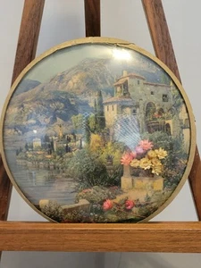  ANTIQUE Vintage ROUND GLASS FLUE COVER Convex Bubble Glass Italy Seaside Flower - Picture 1 of 7