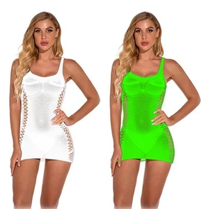 Women Fishnet Bodycon Mini Hollow Out Sexy Women Dress ClubwearClubwear - Picture 1 of 19