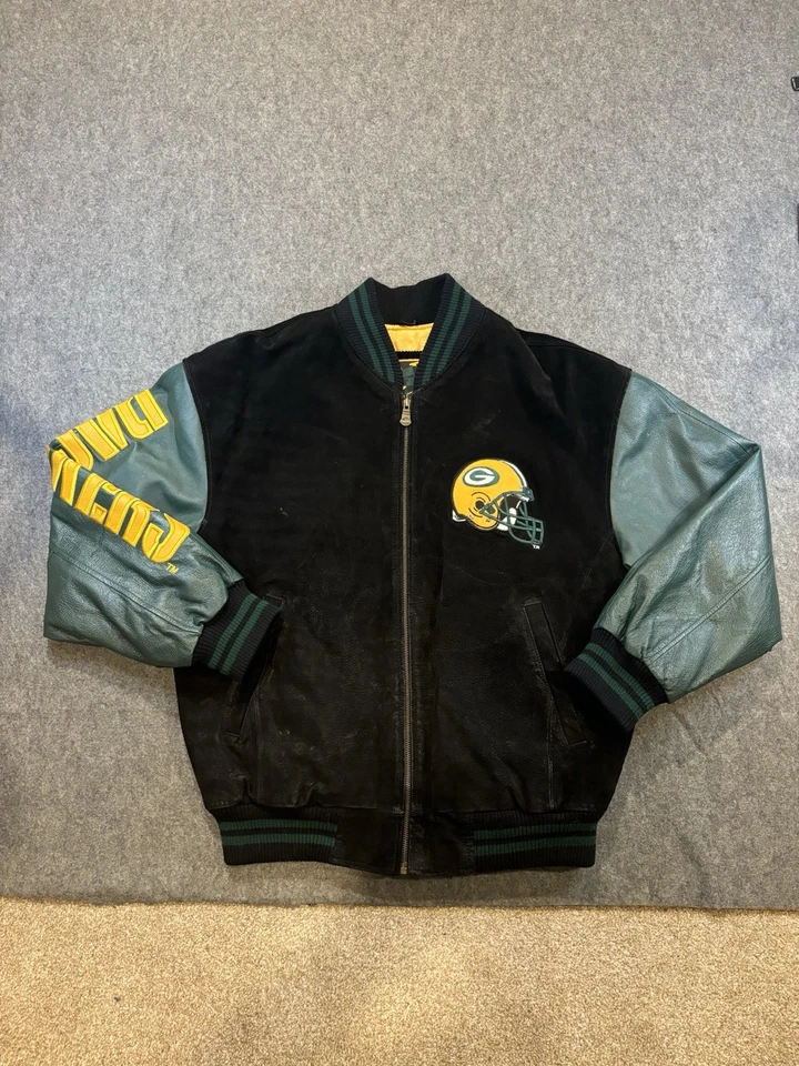 Jaqueta de couro vintage Green Bay Packers G-III Carl Banks zíper completo camurça masculina M - Imagem 1 de 4