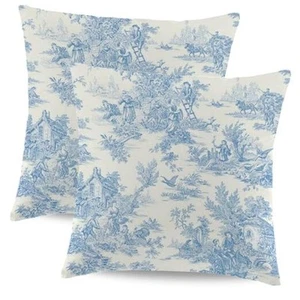 Blue Toile Pillow Covers 20x20 Inch 20" x 20" (Pack of 2) Blue French Country - Picture 1 of 8