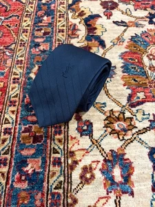 Yves Saint Laurent Seidenkrawatte YSL Navy Vintage Herringbone Logo Embroidered Classi - Bild 1 von 6