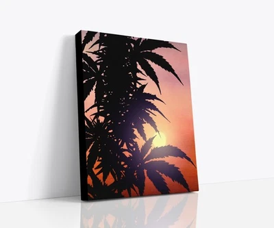 Cannabis Sunset Silhouette Art Print | Bold Marijuana Leaf Wall Decor Modern Art - Image 1 of 3