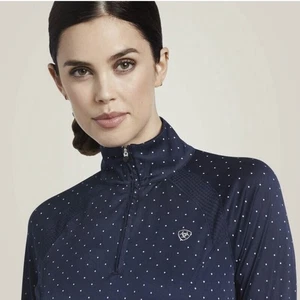 ARIAT TEK Sunstopper 2.0 1/4 Zip Baselayer Heat Series Navy Dot Size Small - Picture 1 of 12