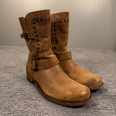 Liberty Botas Negras Mujer 8 Marrón Cuero Moto Tachonado Cremallera Lateral Hebilla Motociclista Foto 1 de 4