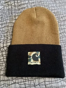 Carhartt Unisex Knit Cuffed Beanie Classic Hat Cap -Brown Black Camo Patch ! - Imagen 1 de 2