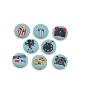 50PCS Painted Movie Theme Wood Buttons for Sewing, Scrapbooking, DIY Decor 15mm - Picture 1 of 4