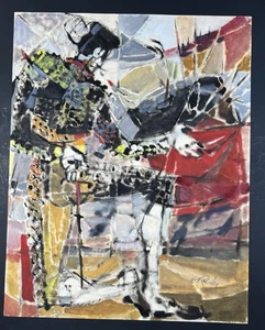 "Pintura brutalista Gouache de torero matador cubismo abstracto firmada 24x19""" - Imagen 1 de 10