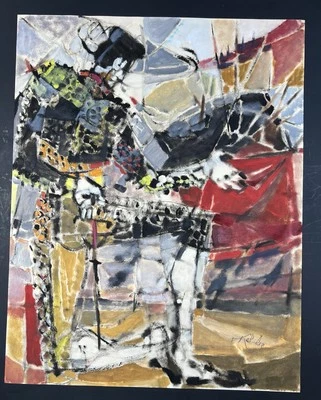 "Pintura brutalista Gouache de torero matador cubismo abstracto firmada 24x19""" Foto 1 de 4