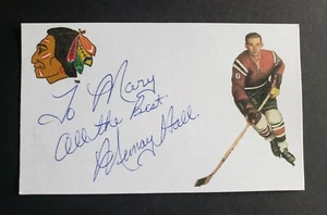 Tarjeta índice de hockey firmada por Murray Hall de los Chicago Blackhawks  - Imagen 1 de 1