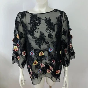 Suno Ikram 8 Lace Sheer Embroidered Floral Pullover BOHO Bluse Black MINT HRJ - Bild 1 von 15