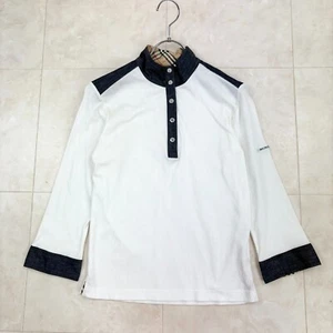 Burberry Golf White Ribbed Pullover Shirt M Check Collar Cotton Japan - Picture 1 of 10
