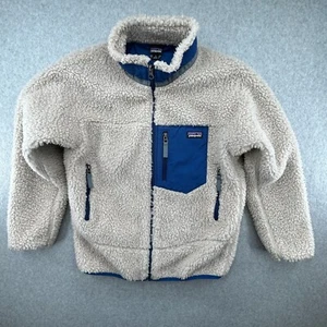 Patagonia Kids Retro-X Jacket Size L (12) Beige Blue Full Zip Chest Pocket - Picture 1 of 14