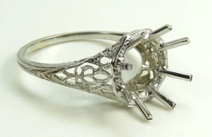 Antique Art Deco Filigree Mounting 14KW Gold Hold 8-10MM Ring Size 6 UK-L1/2 - Picture 1 of 16