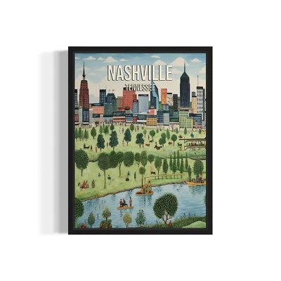 Póster de impresión de arte del horizonte de la ciudad de Nashville Tennessee Pintura de arte de pared de la ciudad Foto 1 de 4