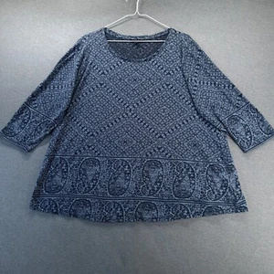 Lucky Brand Top Womens 2X Blue Floral Paisley3/4 Sleeve Crew Neck T-Shirt - Picture 1 of 12