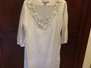 Zara White short tunic with embroidery Size Large Vneck Amazing Double Layers - Picture 1 of 10
