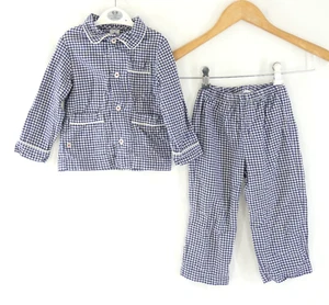 Petit Bateau Kids Pyjamas Flannel Gingham Blue White Checked Size 2 yrs - Picture 1 of 8
