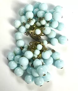 Orecchini Vintage Germania Ovest Cielo Bambino Blu Vetro Perline Clip On Favolosi! - Foto 1 di 8
