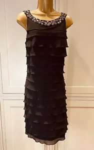 Roman Original UK12/14 Black Chiffon Multi Layer Embellished Shift Dress - Picture 1 of 8