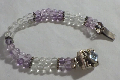 STERLING BRACELET WITH CRYSTAL BEADS, TOPAZ STONE 7" - Image 1 of 4