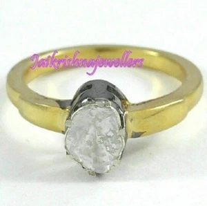 Polki Diamond Cocktail Ring, 925 Silver Handmade Gold Polish Wedding Gift Ring - Picture 1 of 7