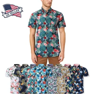 Leichtes Button Down Herrenhemd Hawaii Tropical Print - Bild 1 von 14