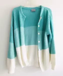 Maglia Vintage Adele Maglione Aperto Donna Taglia M OS Blu Manica Lunga Bottoni - Foto 1 di 7