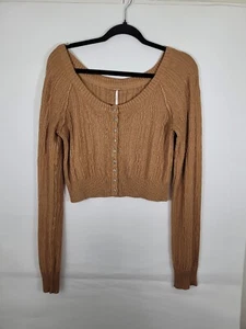 Free People Size Large brown Mimi Cardigan Ribbed long sleeve - Picture 1 of 4