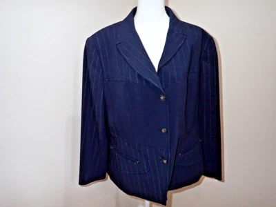 Jaqueta listrada azul escura curta feminina Mondi - Imagem 1 de 2