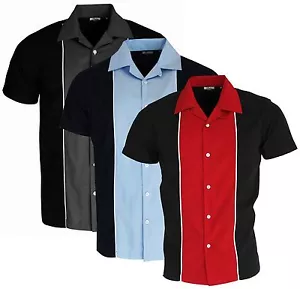 Camisa de bolos Relco para hombre gris rojo azul gris negro diez pines años 50 años 60 rockabilly - Imagen 1 de 8