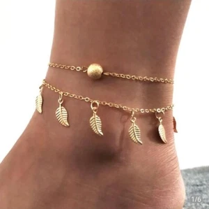 Sexy Simple LEAF Infinity GOLD & SILVER Plated Anklet Ankle Bracelet Foot Chain - Picture 1 of 4