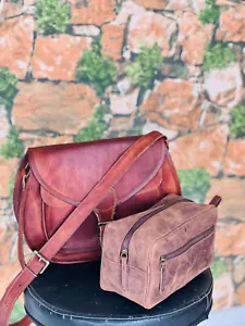 Bolso Tote De Hombro Hippie Vintage De Cuero Genuino Para Damas 2 En 1 Combo - Imagen 1 de 6
