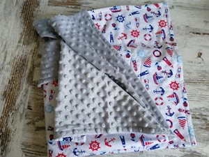 Baby blanket, made from cotton and soft plush fabric, nautical theme - Picture 1 of 4