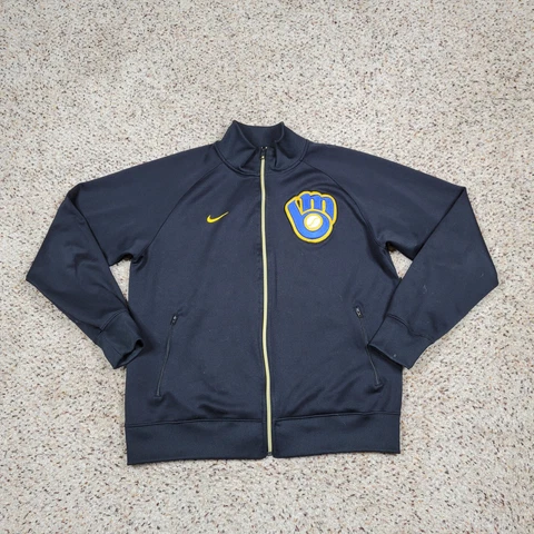 Milwaukee Brewers Jacket Mens Large Black Nike Baseball MLB Retro Track Coat A3* Cover