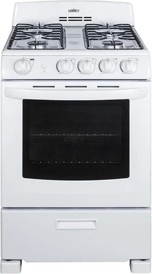 Estufa de gas Summit 24", 2,9 ft³ Horno de pies, 4 quemadores, blanco - RG244WS Foto 1 de 4
