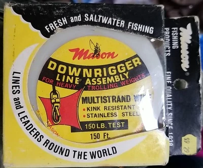 NOS -Mason 150 ft. 150 Lb. Test Downrigger Fishing Line Assembly HEAVY TROLLING  - Image 1 of 4