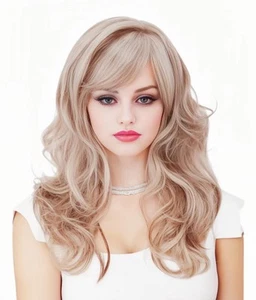 Long Blonde mix Brown Wig for Women Retro Wavy Wig with bangs Costume Wig for... - Picture 1 of 7
