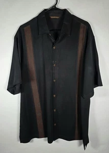 Camicia Tommy Bahama uomo XL nera ricamo fine elegante con bottoni manica corta - Foto 1 di 6