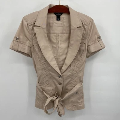 Chaqueta Blazer Casa Blanca Mercado Negro Mujer 8 Beige Tostado Manga Corta Cinturón Foto 1 de 4