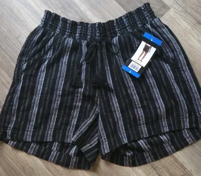 Pantalones Cortos Briggs Damas Mezcla de Lino Blanco y Negro Rayas Cintura Elástica Talla L Nuevos con Etiquetas Foto 1 de 4