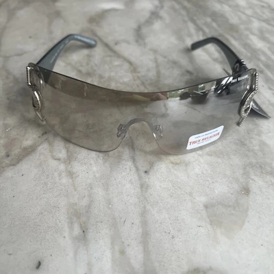 Gafas de sol envolventes TRUE RELIGION para mujer con marco plateado lentes espejadas TR57182 NUEVAS Foto 1 de 4