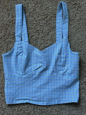 Camiseta sin mangas Hollister azul a cuadros corta para mujer mediana avanzada elástica correas ajustables Foto 1 de 4