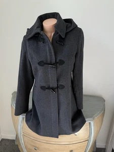 Nautica Womens Coat M Dark Charcoal Gray Toggle Zip Jacket Wool Blend Hooded - Picture 1 of 10