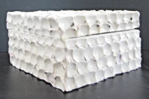 Hand Crafted Large Square White Barbuda Shell Hinged Box - Picture 1 of 18