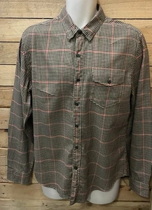 Casual Shirt, Men’s American Eagle, Tan Black Red Houndstooth Check, 44 In Chest - Picture 1 of 10