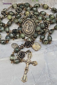 Healing Saints Archangel Raphael Lourdes Roses Rosary| Heritage Bronze| Prehnite - Picture 1 of 7