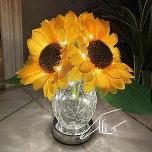 Sunflower Lamp Artificial LED Sunflower Flowers with Glass Vase Table Lamp Ni... - Picture 1 of 2