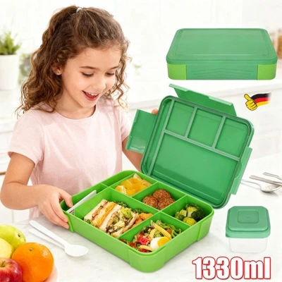 Brotdose Kinder Mit Fächern Bento Box Auslaufsicher Lunchbox Für Mädchen Jungen- - Bild 1 von 4